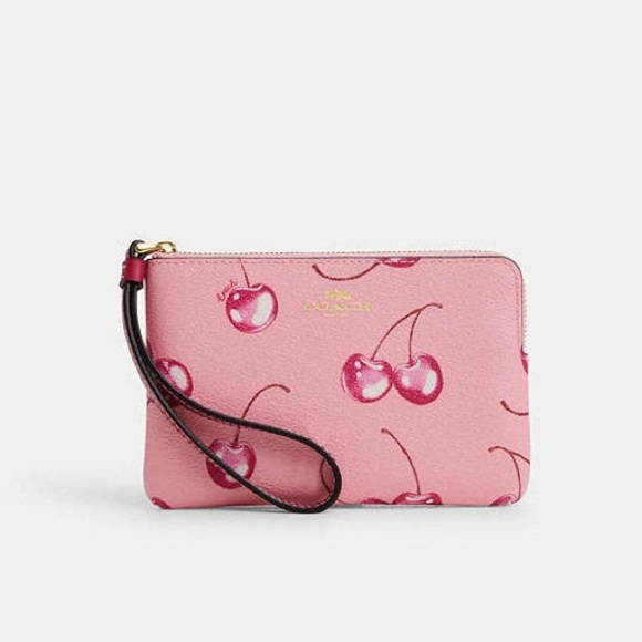 NEW! Coach Corner Zip Wristlet With Cherry Print Wristlet Clutch Wallet 🍒 - Picture 15 of 17